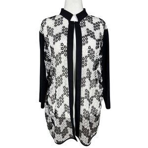 Ming Wang Cardigan Jacket Womens 1X Black White Crochet Lace Knit Topper